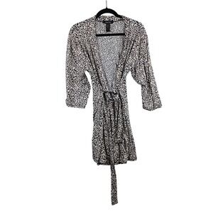 Rene Rofe Womens Leopard Print Robe L Lightweight Tie Waist Sleepwear